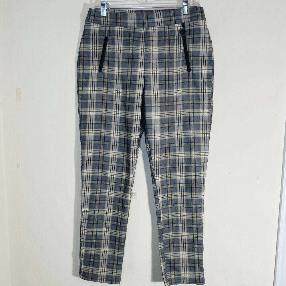Calvin Klein Plaid Ankle Crop Pants Sz 14 Gray Cream Preppy Pin Up Girl Boss